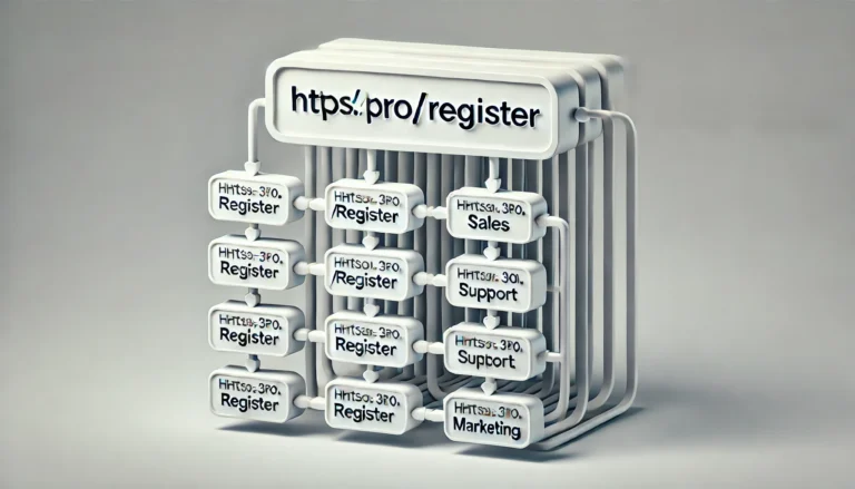 Link Variations - This cartoon image shows a top link of pro/register, wtih several variations of the link underneath it.